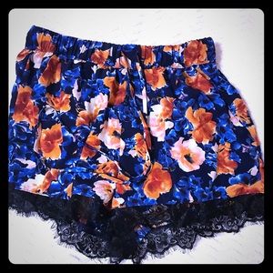 Floral shorts with string tie.